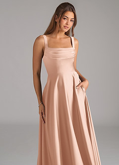 Azazie Shaude 신부 들러리 드레스 A라인 주름진 스트레치 새틴 발목 길이 드레스 image2