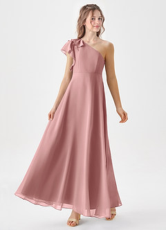 Azazie Arabella Junior Dusty Rose A-Line Ruched Chiffon Dress image4