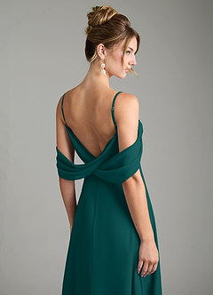 Azazie Mercedes Bridesmaid Dresses Peacock A-Line Off the Shoulder Chiffon Dress image7