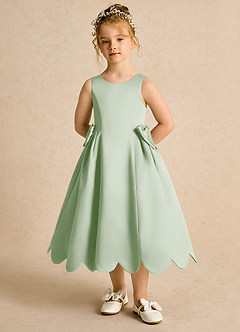 Azazie Macaroon Robe Demoiselle D'honneur Fillette Robe Princesse en Mat Satiné Arc Vert Sauge image4