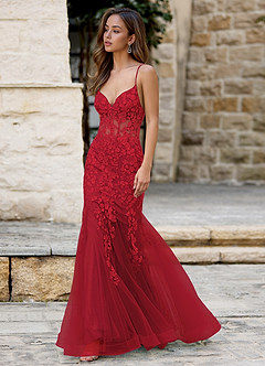 Dentelle Rojo Vestido de fiesta de sirena