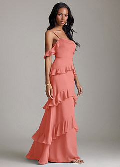 Azazie Chayla Abiti da Damigella Abito Tubino in Chiffon a Spalla Scoperta Salmone Rosa image6