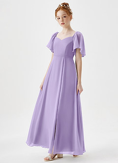 Azazie Chloe Junior Lilac A-Line Sweetheart Neckline Chiffon Dress image3