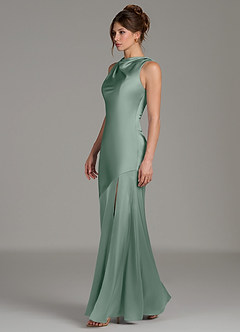 Azazie Kiara Bridesmaid Dresses Silver Sage Mermaid Pleated Stretch Satin Dress image3