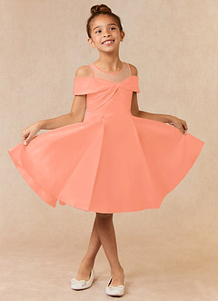 Azazie Shirin Flower Girl Dresses Sunset A-Line Off the Shoulder Matte Satin Dress image1