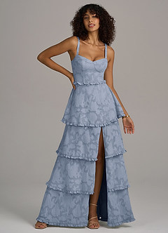Azazie Romie At-home Try On Dresses Sky Blue A-Line Corset Floral Burnout Dress image1