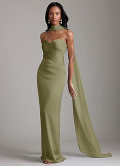 Azazie Sonora Brautjungfernkleider Etui Schulterfrei Stretch-Satin Kleid Pistazie image10