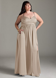 Azazie Alia Bridesmaid Dresses Frost A-Line Pleated Stretch Satin Dress image11