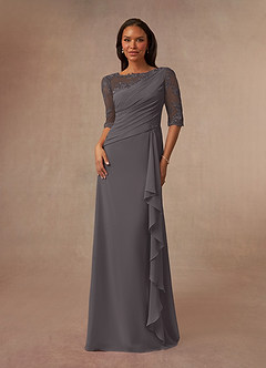 Azazie Dionysus Mother of the Bride Dresses Steel Grey A-Line Boatneck Lace Chiffon Dress image1