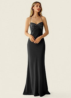 Valerianaire Black Beading Satin Vacation Dress image3