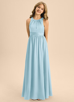 Azazie Jaylah Junior Robe Trapèze en Satin extensible Plissée Bleu Ciel image5