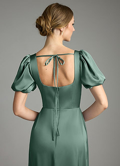 Azazie Fyona Brudtärnklänningar Klä av A-Linje i Stretch Satin Plisserad Eukalyptus image8