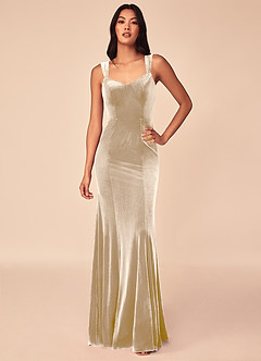 Azazie Lanessa Bridesmaid Dresses Champagne Mermaid V-Neck Keyhole Back Velvet Dress image1