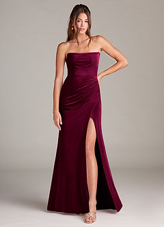Azazie Leonis Vestidos de damas de honor Vestido de Cabernet de terciopelo de Corte Sirena con Sin tirantes image3