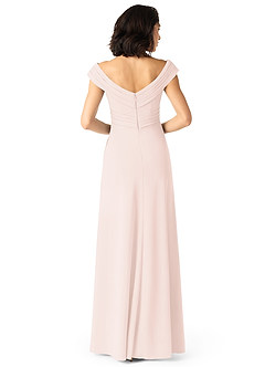 Azazie Evita Bridesmaid Dresses Blushing Pink A-Line Off the Shoulder Stretch Crepe Dress image2