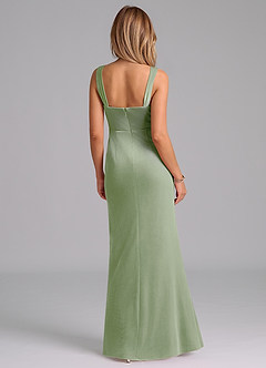 Azazie Denice Bridesmaid Dresses Dusty Sage Sheath Pleated Velvet Dress image5