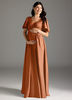 Azazie Verna Abiti da damigella d'onore premaman Abito A-Line Increspato Raso Elasticizzato Floor-Length image3