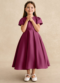 Azazie Princess vestidos de niña de las flores Vestido de Mora de Satin Mate de Corte En A con Plisado image4