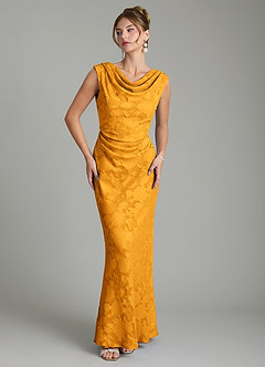 Azazie Kieryn Bridesmaid Dresses Butterscotch Mermaid Pleated Floral Burnout Dress image5