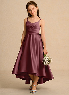 Azazie Sweets Junior Formal Jurken voor bloemenmeisjes A-Lijn Jurk van Mat Satijn Geplooid Woestijnroos image3