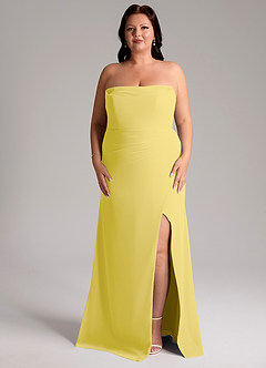 Azazie Leonis Vestidos de damas de honor Vestido de Canario de Gasa de Corte Recto Convertible con Sin tirantes image11