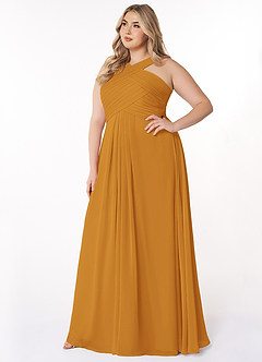 Azazie Kaleigh Bridesmaid Dresses Butterscotch A-Line Pleated Chiffon Dress image9