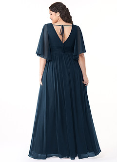 Azazie Temeka Robes de demoiselle d'honneur Robe Trapèze en Mousseline de soie Drapé Bleu Marine Foncé image2