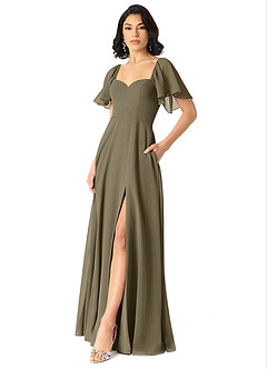 Azazie Chloe Brautjungfernkleider A-Linie Herzausschnitt Chiffon Kleid Weidengrün image5