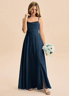 Azazie Bear Junior Dark Navy A-Line Pleated Chiffon Dress image3