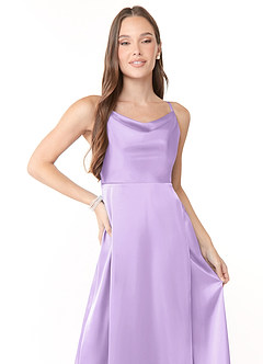 Azazie Naomie Jurken voor bruidsmeisjes Jurk van Stretch Satijn met A-Lijn Cowl halslijn zijsplit Lila image5
