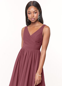 Azazie Keyla Bridesmaid Dresses Desert Rose A-Line V-Neck Pleated Chiffon Dress image5
