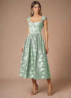 Azazie Square A-Line Midi Cocktail Dresses in Mint Green