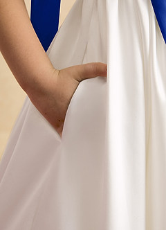 Azazie Stacie Jurken voor bloemenmeisjes A-Lijn Jurk van Mat Satijn Boog Ivoor Koningsblauw image6