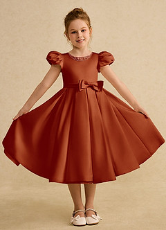 Azazie Pearl vestidos de niña de las flores Vestido de Pimenton de Satin Mate de Princesa con Plisado image4