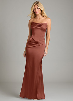 Azazie Sorrel Bridesmaid Dresses Auburn Mermaid Strapless Stretch Satin Convertible Dress image5