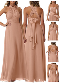 Azazie Fifi Bridesmaid Dresses Champagne Rose A-Line Strapless Chiffon Convertible Dress image9