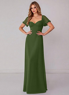 Azazie Fatima Bridesmaid Dresses Olive A-Line with Pockets Chiffon Dress image2