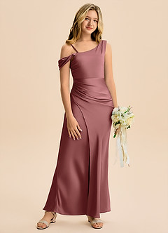 Azazie Madelyn Junior Amethyst Sheath Off the Shoulder Stretch Satin Dress image6