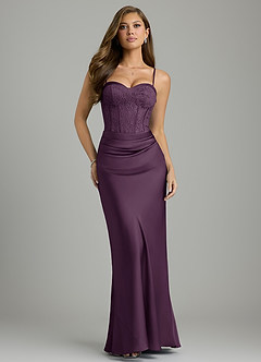 Azazie Allison Bridesmaid Dresses Plum Mermaid Corset Stretch Satin Dress image1