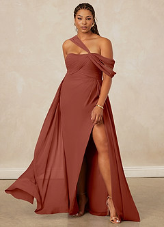 Christian Siriano Bridal for Azazie 1014 Bridesmaid Dresses Auburn A-Line Off the Shoulder Chiffon Dress image9