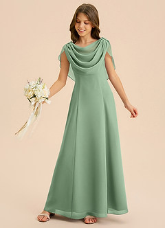 Azazie Lambie Junior Abito A-Line in Chiffon Plissettato Matcha image6