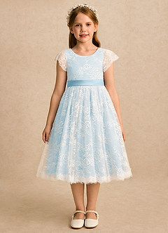 Azazie Maisie Flower Girl Dresses Ivory Sky Blue A-Line Lace Dress image3