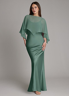 Azazie Ambra Bridesmaid Dresses Eucalyptus Mermaid Pleated Stretch Satin Dress image1