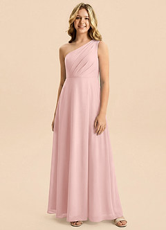 Azazie Phaedra Junior Powder Pink A-Line Pleated Chiffon Dress image5