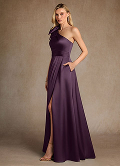 Azazie Easton Mère de la mariée Robes Robe Trapèze en Satin extensible Une épaule Prune image2