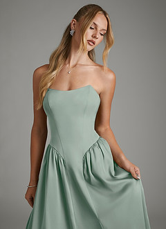 Azazie Arden Bridesmaid Dresses Agave A-Line Corset Stretch Satin Dress image3