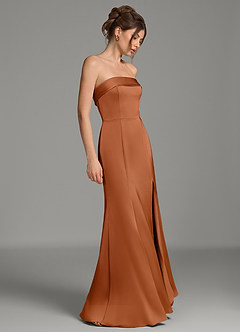 Azazie Helena Brautjungfernkleider Meerjungfrau-Linie Schulterfrei Stretch-Satin Kleid Kupfer image3