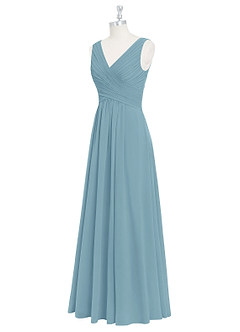 Azazie Flora Bridesmaid Dresses Moody Blue A-Line Pleated Chiffon Dress image9