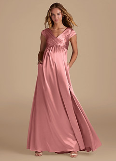Azazie Allessia Maternity Bridesmaid Dresses A-Line Metallic Satin Floor-Length Dress image1