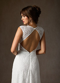 Azazie Lilly Wedding Dresses Diamond White A-Line Lace Dress image7